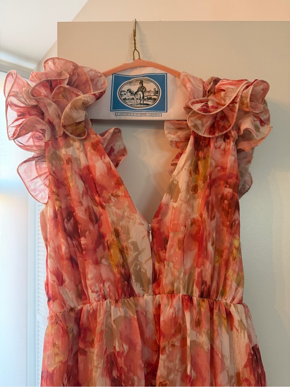 Floral Ruffled Strap Maxi Dress - Coral Pink - Picture 4 of 4